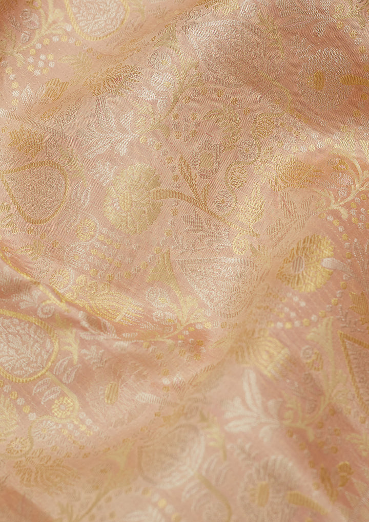 Beige Silk Jaal Gold Zariwork Saree With Matching Blouse Piece