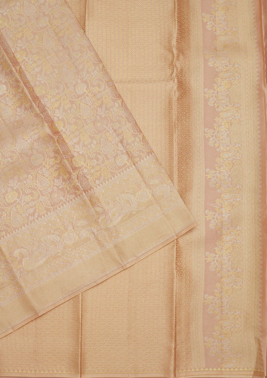 Beige Silk Jaal Gold Zariwork Saree With Matching Blouse Piece