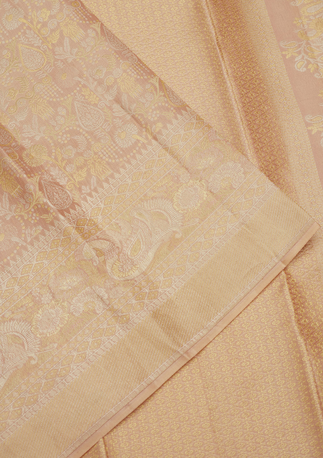 Beige Silk Jaal Gold Zariwork Saree With Matching Blouse Piece