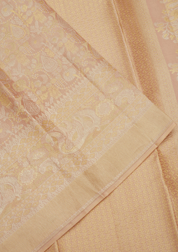 Beige Silk Jaal Gold Zariwork Saree With Matching Blouse Piece