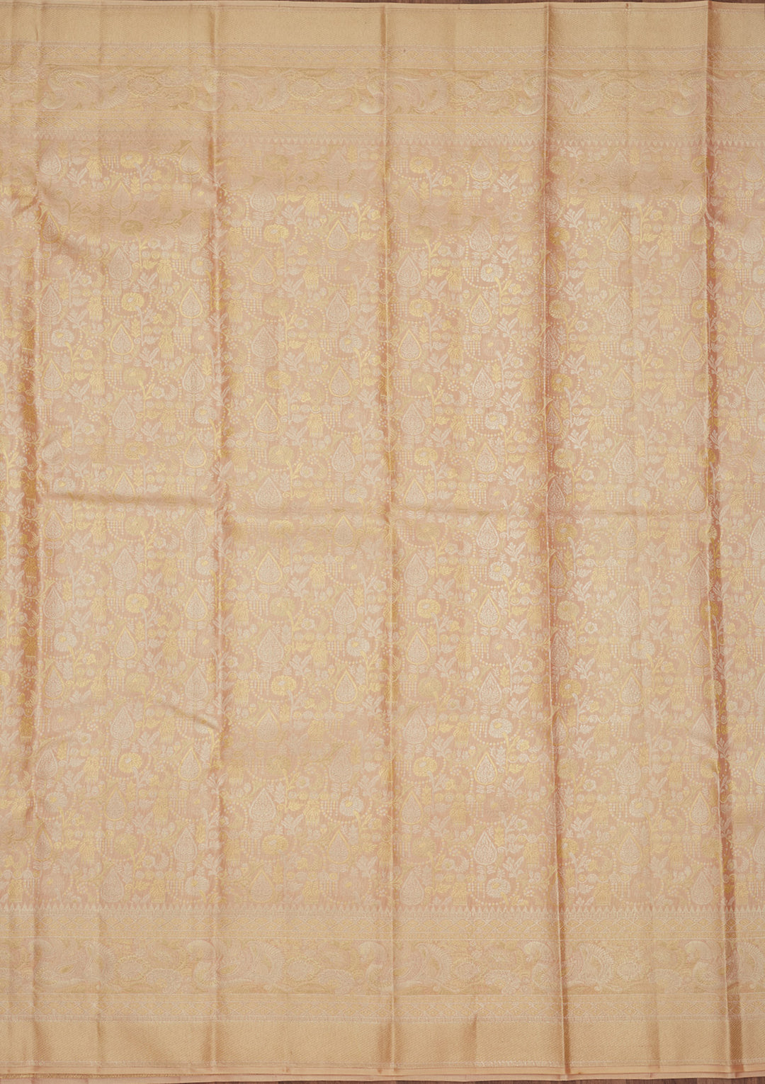Beige Silk Jaal Gold Zariwork Saree With Matching Blouse Piece