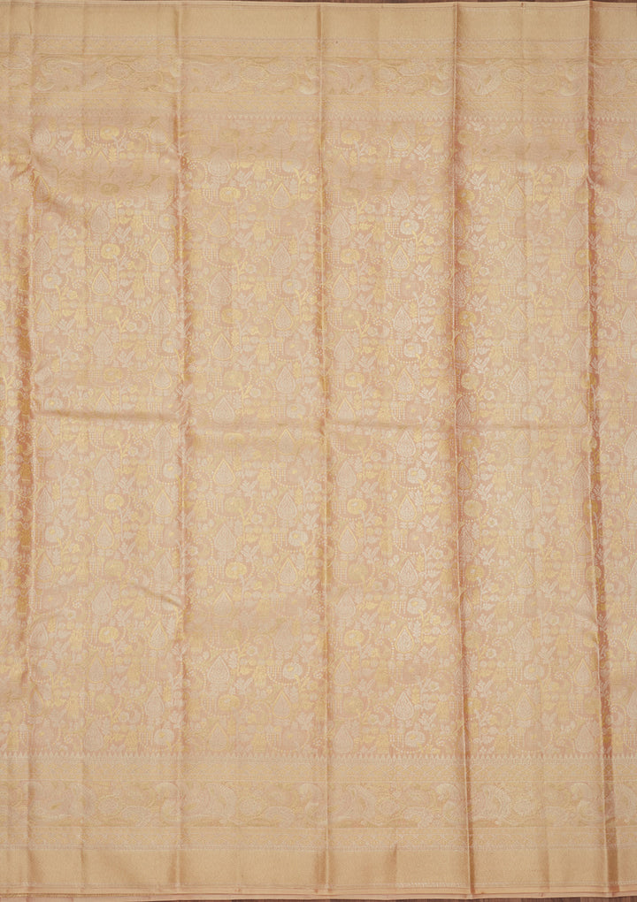 Beige Silk Jaal Gold Zariwork Saree With Matching Blouse Piece
