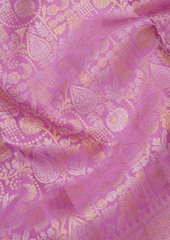 Lavender Silk Jaal Gold Zariwork Saree With Matching Blouse Piece