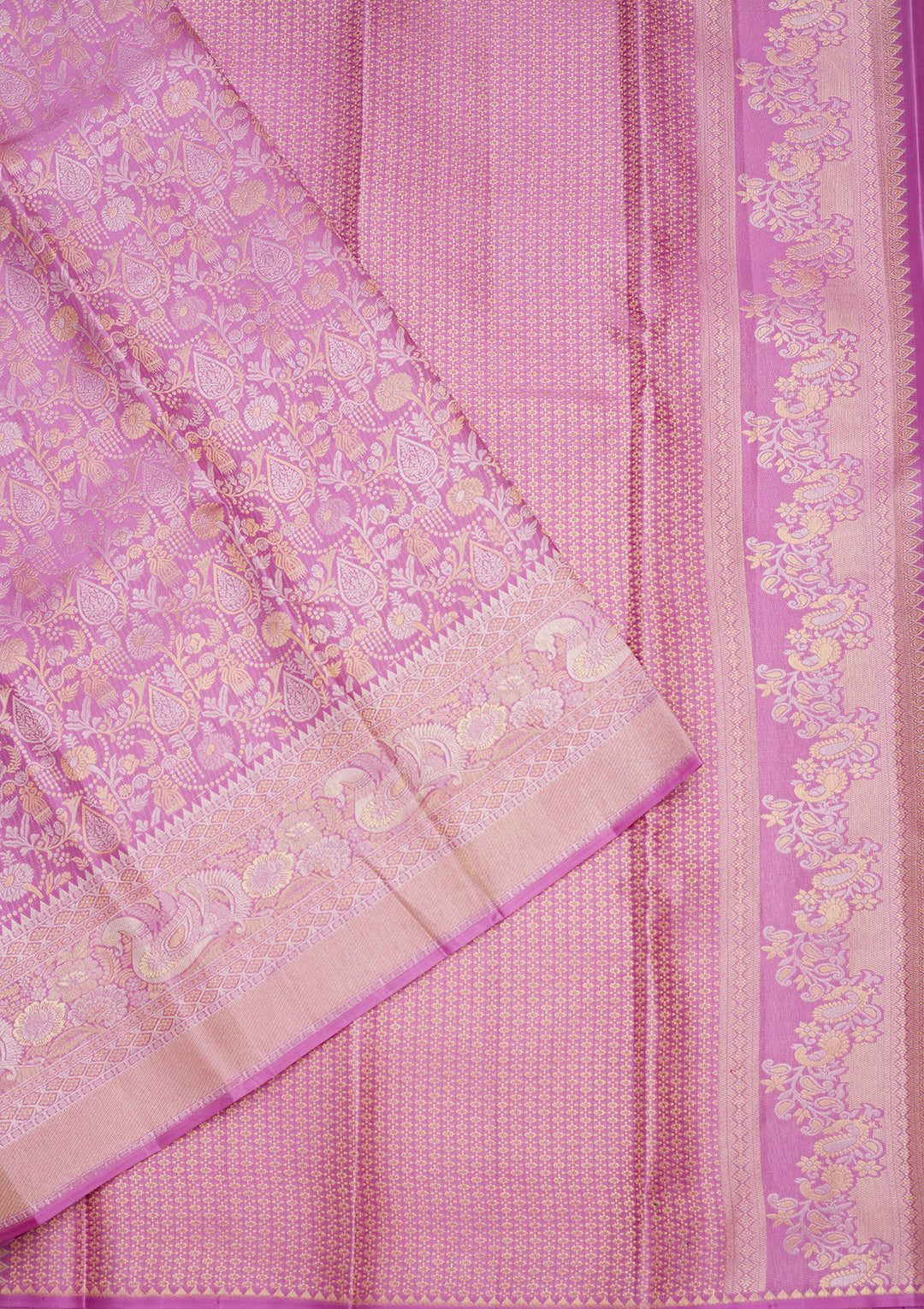 Lavender Silk Jaal Gold Zariwork Saree With Matching Blouse Piece