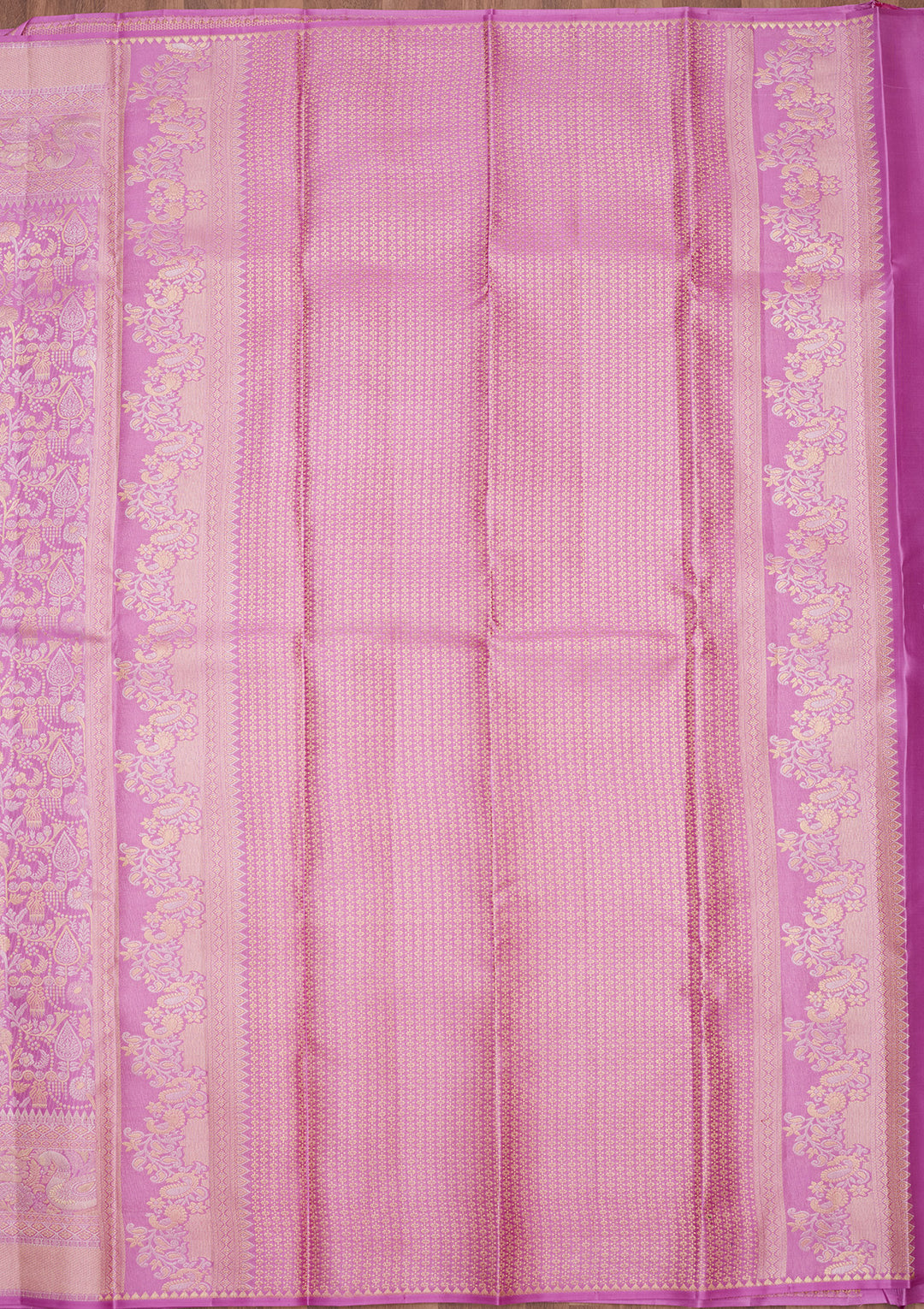 Lavender Silk Jaal Gold Zariwork Saree With Matching Blouse Piece
