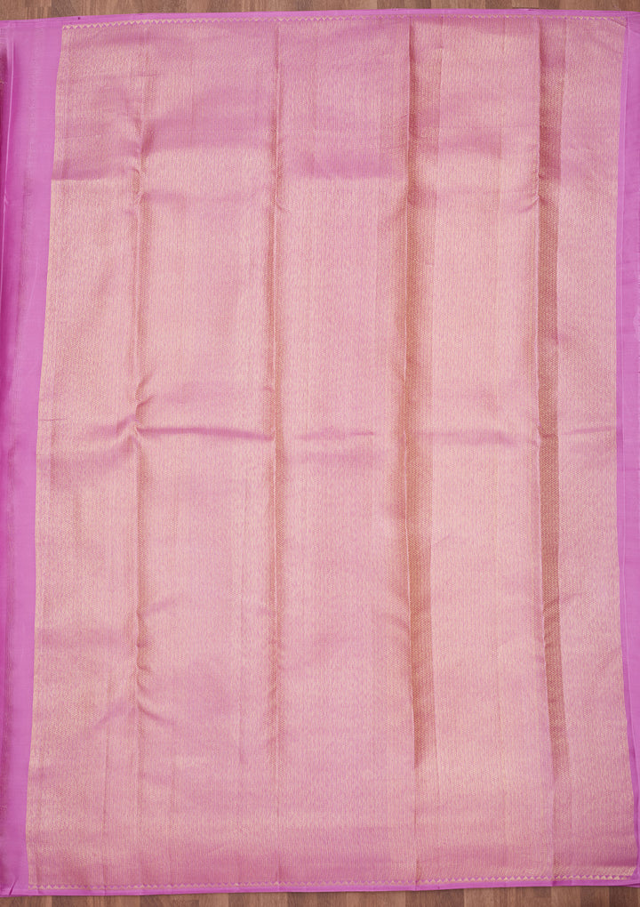 Lavender Silk Jaal Gold Zariwork Saree With Matching Blouse Piece