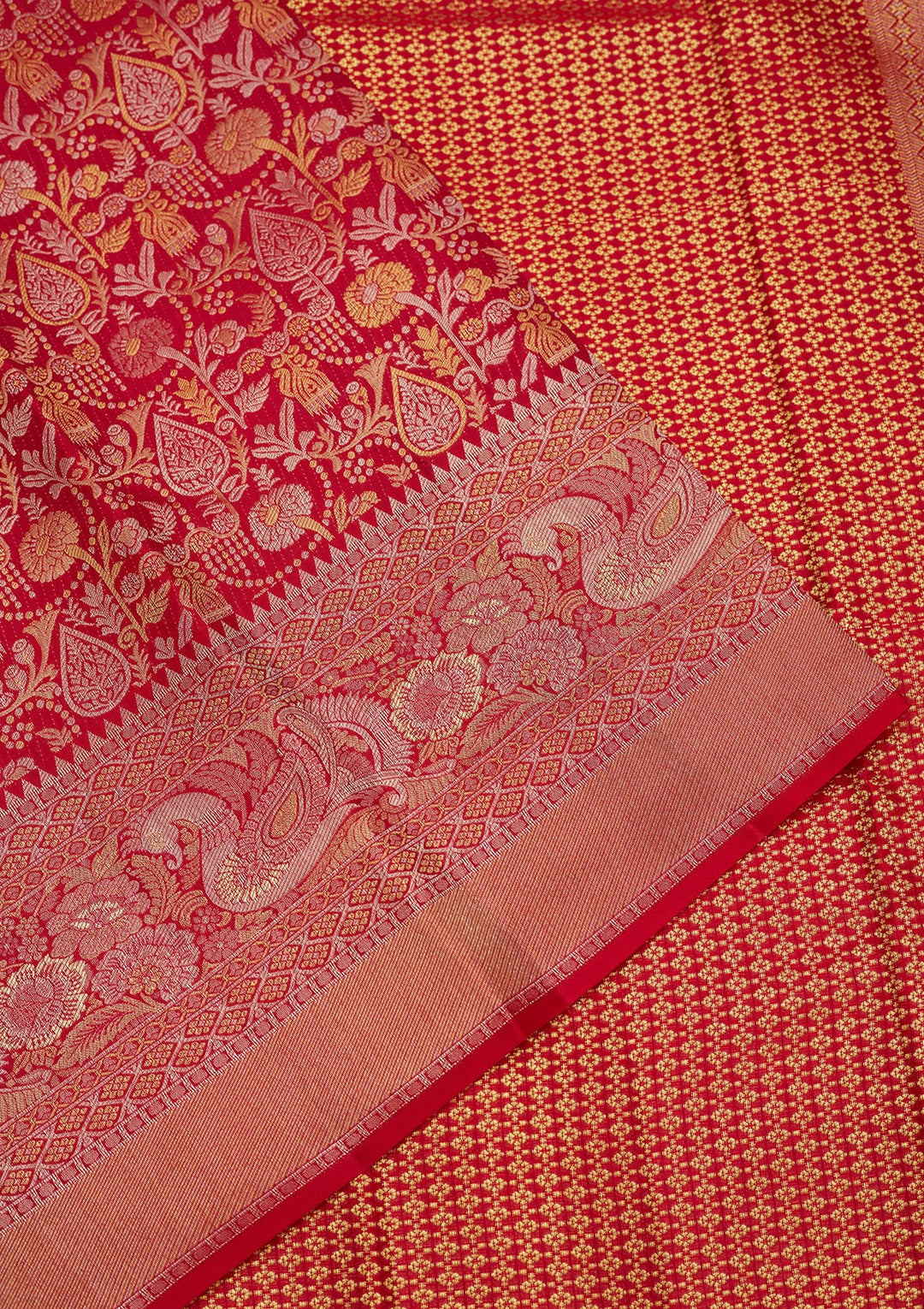 Rani Pink Silk Jaal Gold Zariwork Saree With Matching Blouse Piece