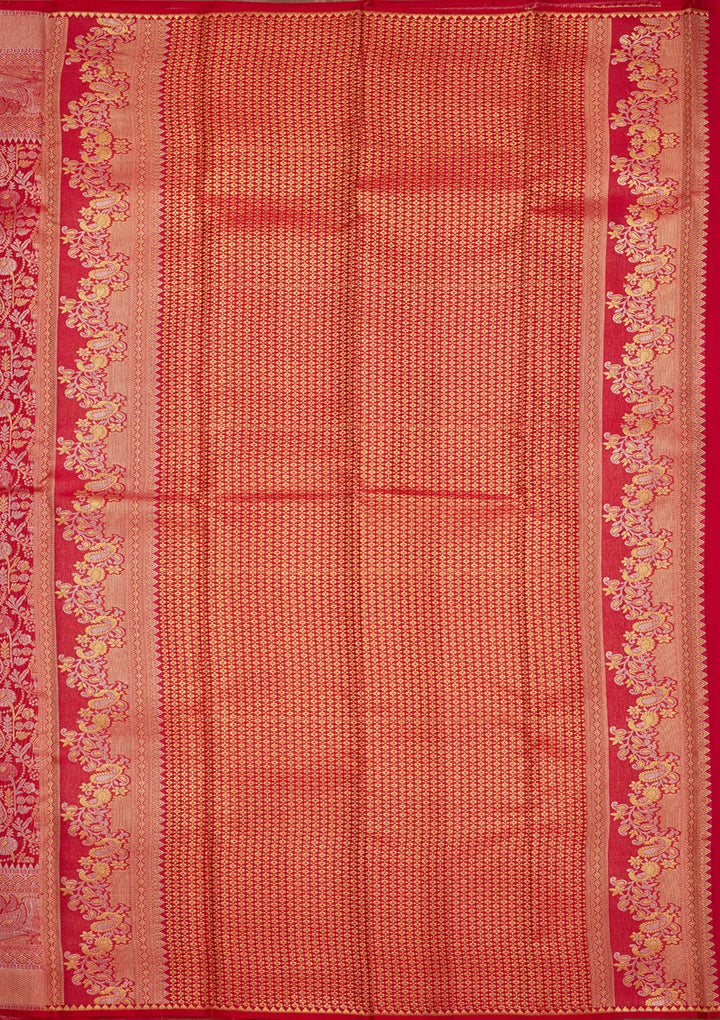 Rani Pink Silk Jaal Gold Zariwork Saree With Matching Blouse Piece
