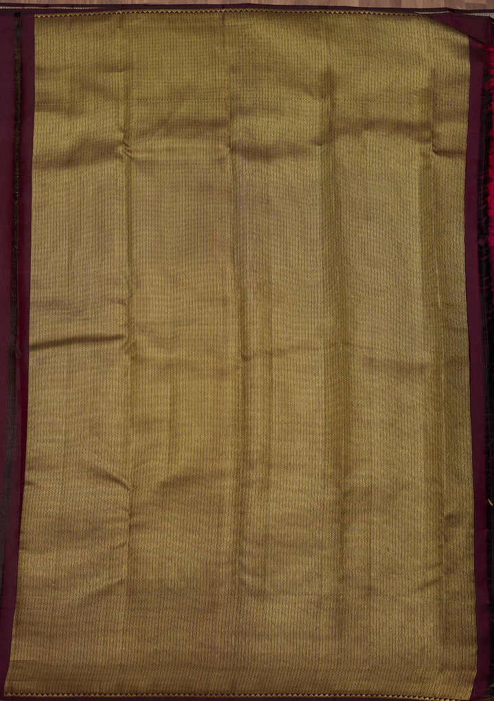 Wine Silk Jaal Gold Zariwork Saree With Matching Blouse Piece