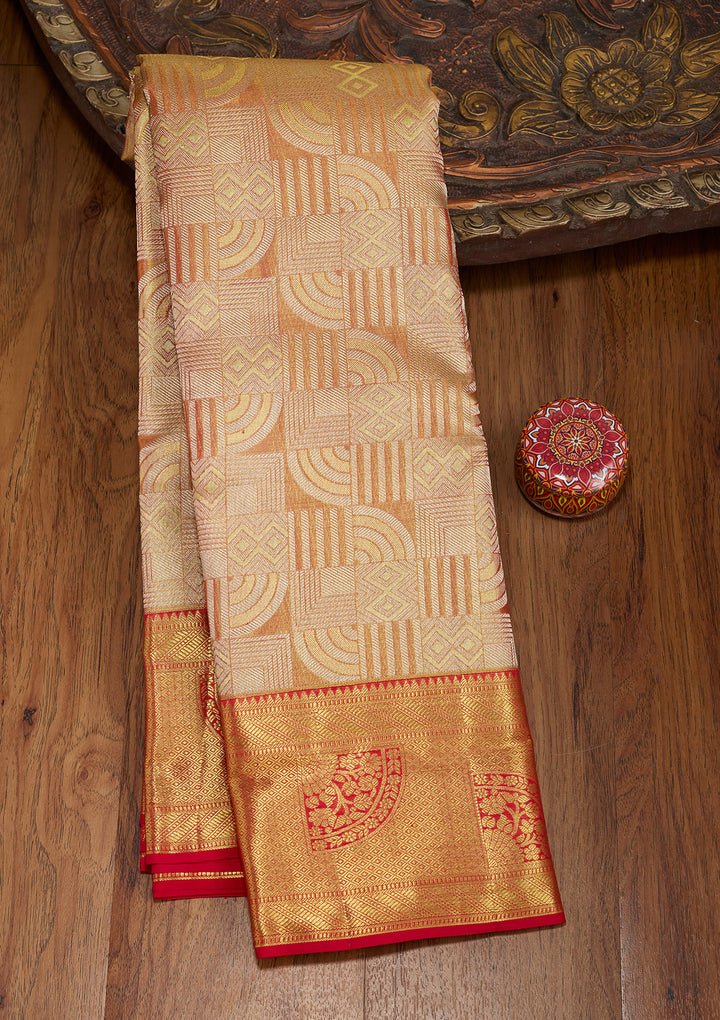 Red Silk Jaal Gold Zariwork Saree With Matching Blouse Piece