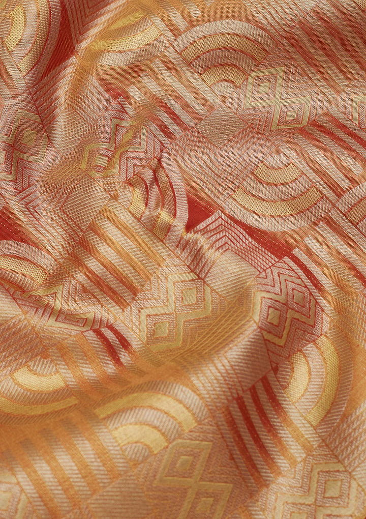 Red Silk Jaal Gold Zariwork Saree With Matching Blouse Piece