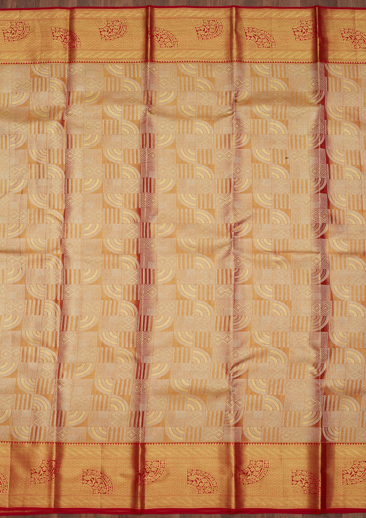 Red Silk Jaal Gold Zariwork Saree With Matching Blouse Piece