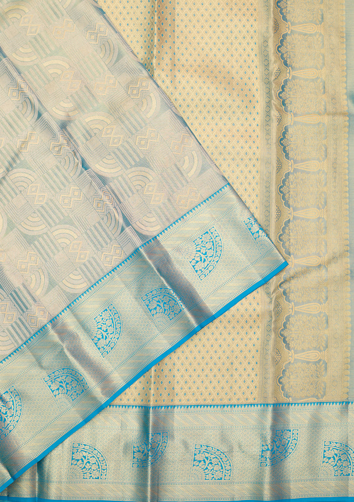 Sea Green Silk Jaal Gold Zariwork Saree With Matching Blouse Piece