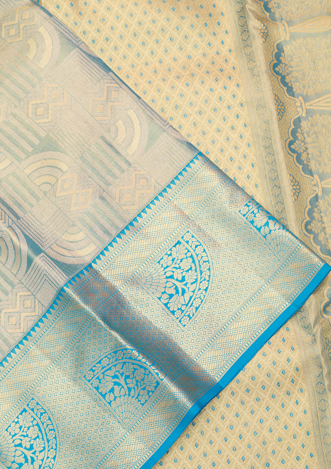 Sea Green Silk Jaal Gold Zariwork Saree With Matching Blouse Piece