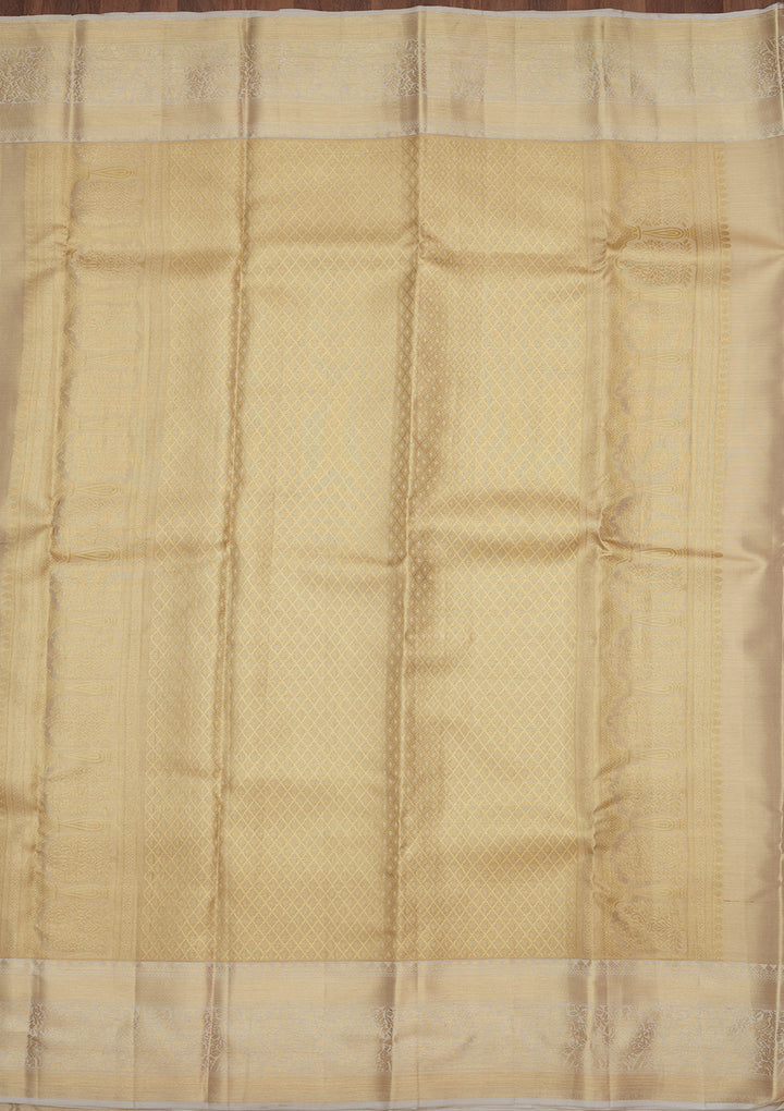 White Silk Jaal Gold Zariwork Saree With Matching Blouse Piece