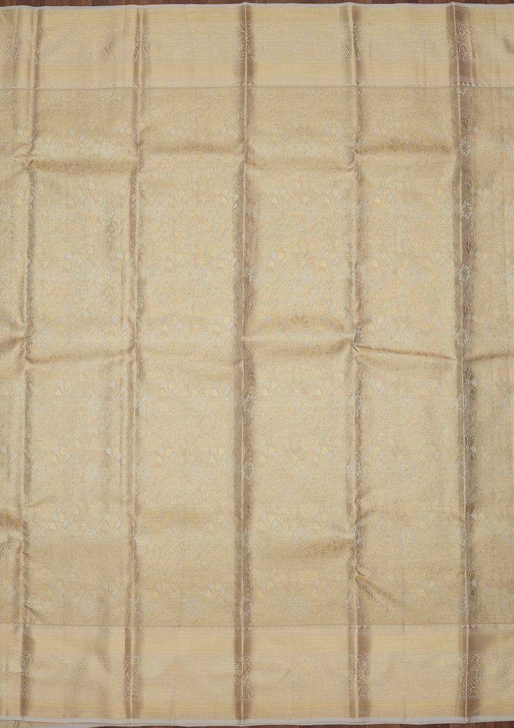 White Silk Jaal Gold Zariwork Saree With Matching Blouse Piece