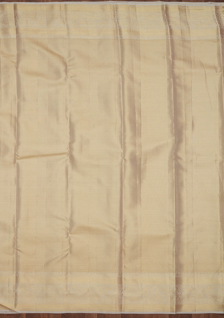 White Silk Jaal Gold Zariwork Saree With Matching Blouse Piece