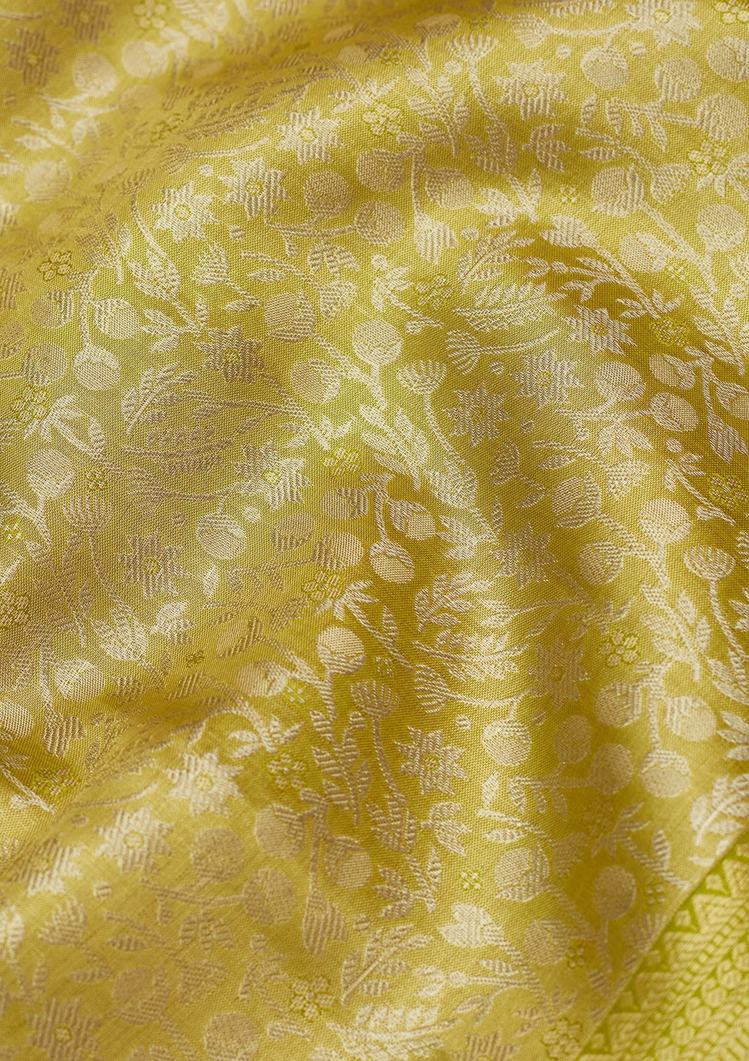 Lime Green Silk Jaal Gold Zariwork Saree With Matching Blouse Piece
