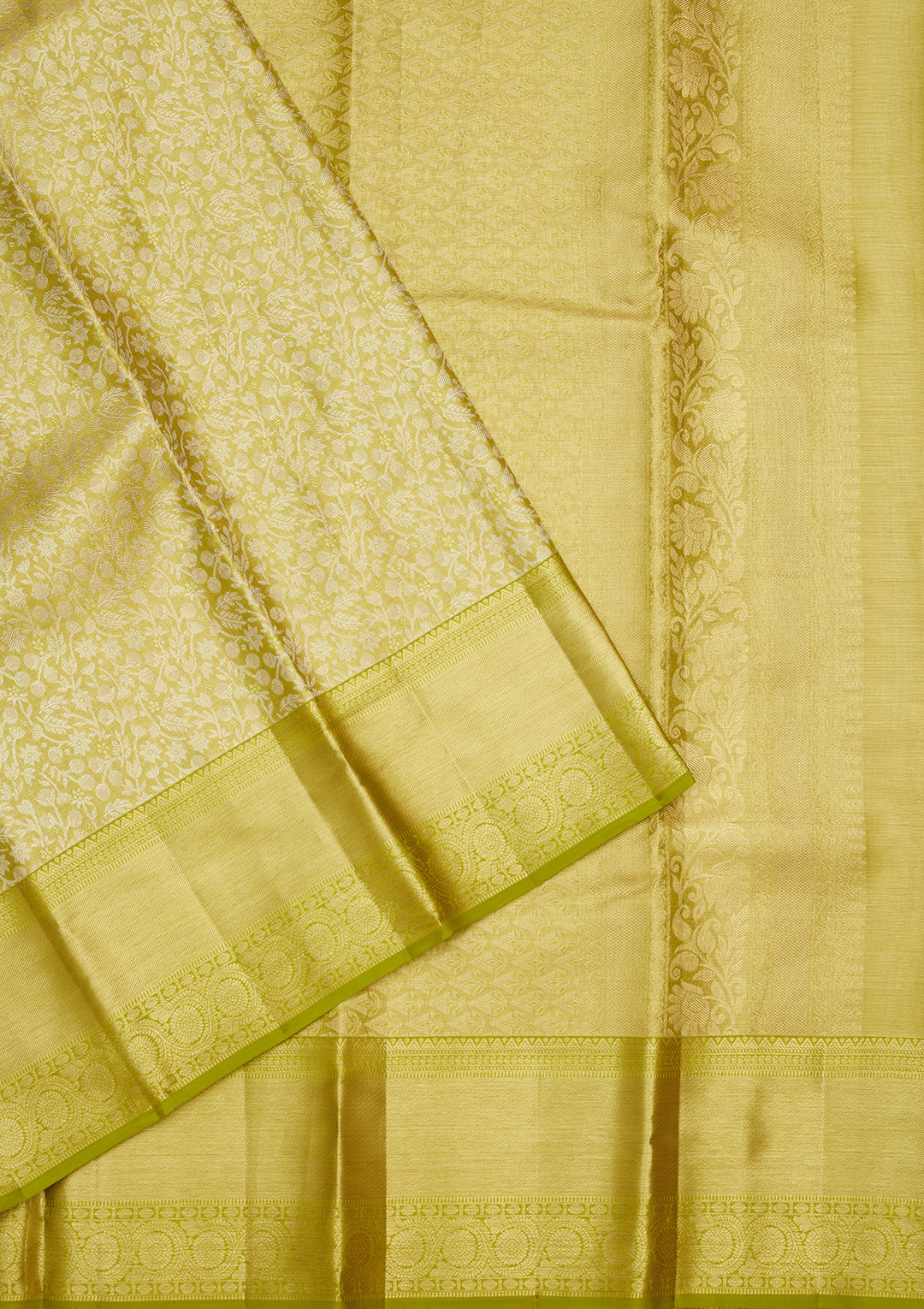 Lime Green Silk Jaal Gold Zariwork Saree With Matching Blouse Piece