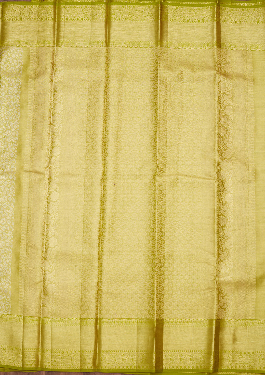 Lime Green Silk Jaal Gold Zariwork Saree With Matching Blouse Piece