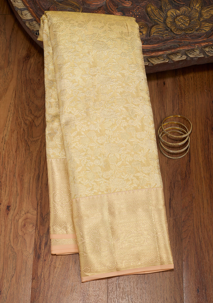 Gold Silk Jaal Gold Zariwork Saree With Matching Blouse Piece
