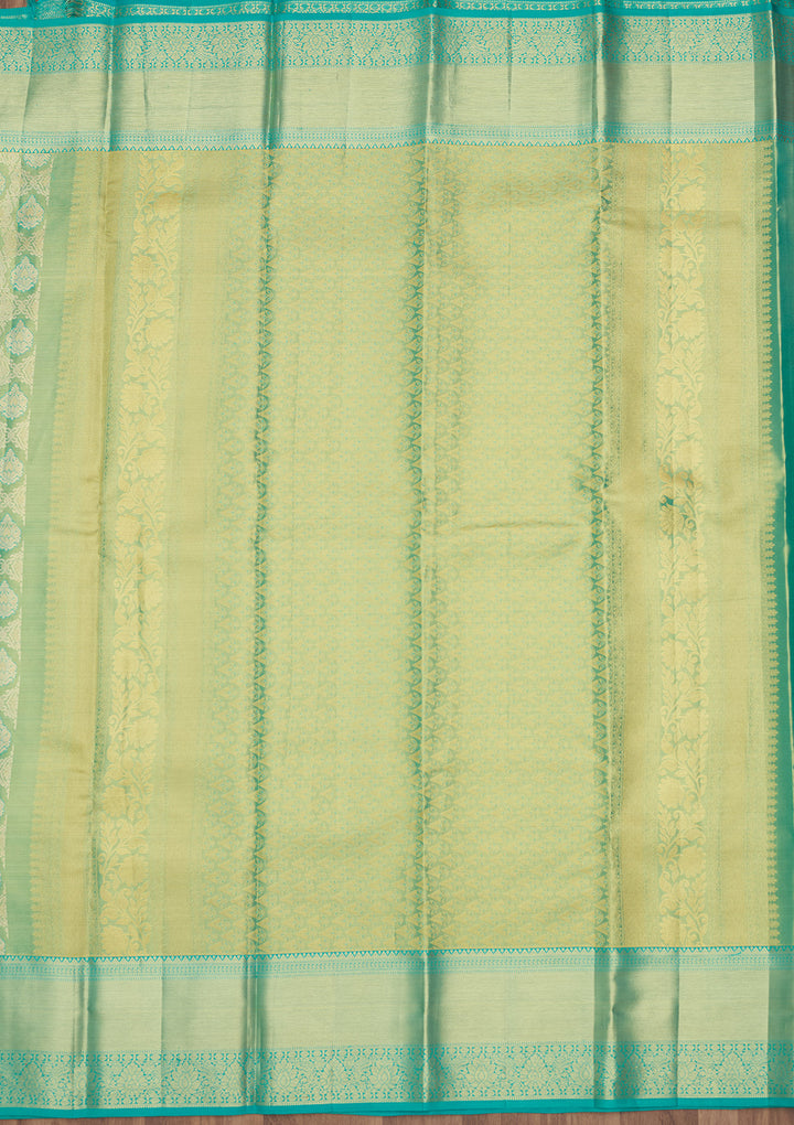Sea Green Silk Jaal Gold Zariwork Saree With Matching Blouse Piece