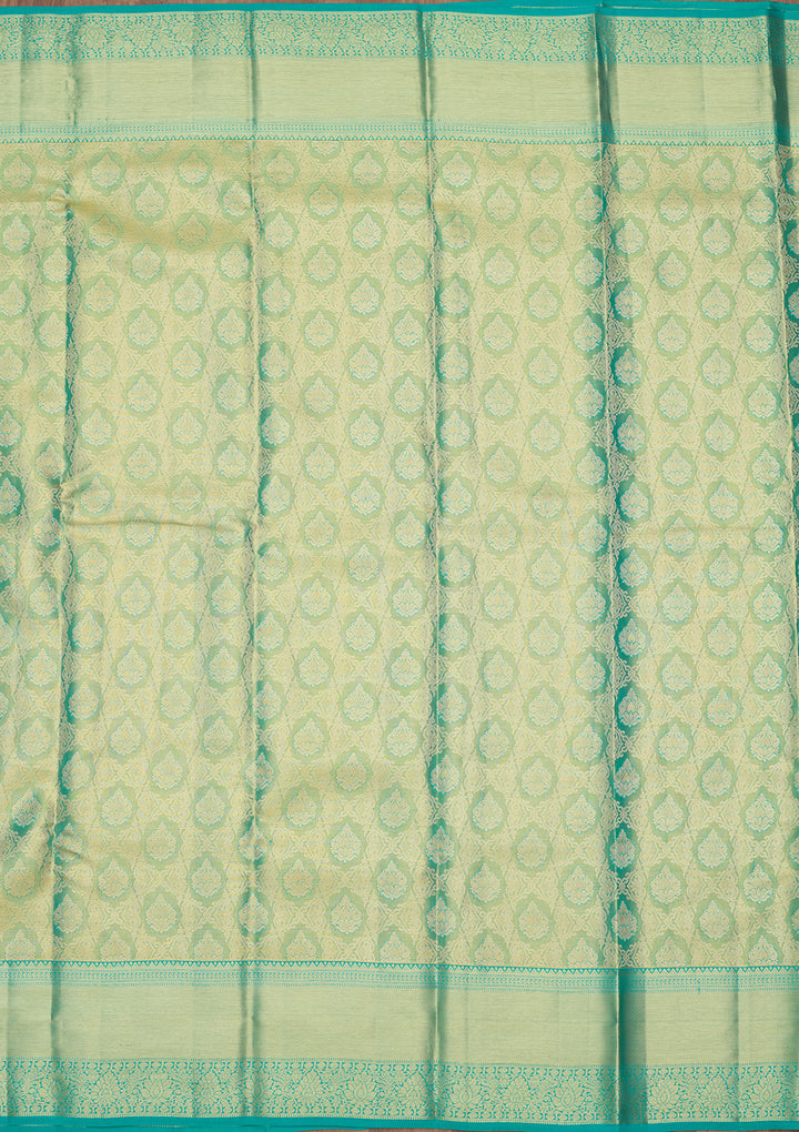 Sea Green Silk Jaal Gold Zariwork Saree With Matching Blouse Piece