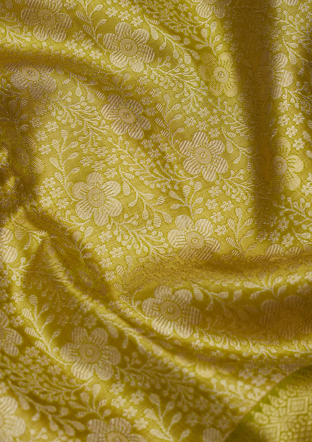 Lime Green Silk Jaal Gold Zariwork Saree With Matching Blouse Piece