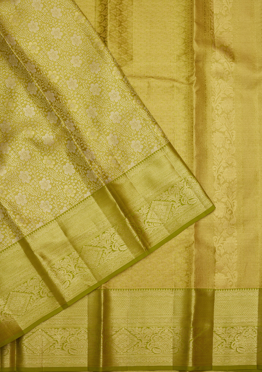 Lime Green Silk Jaal Gold Zariwork Saree With Matching Blouse Piece