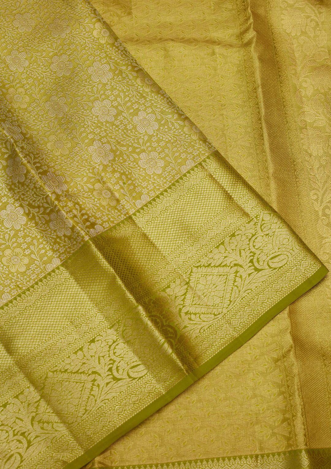 Lime Green Silk Jaal Gold Zariwork Saree With Matching Blouse Piece