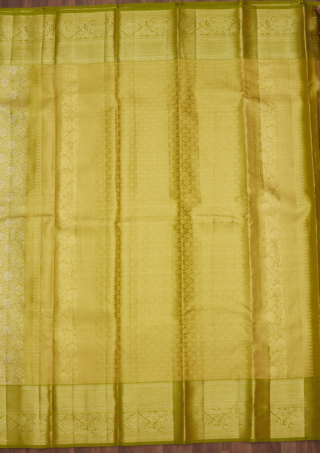 Lime Green Silk Jaal Gold Zariwork Saree With Matching Blouse Piece