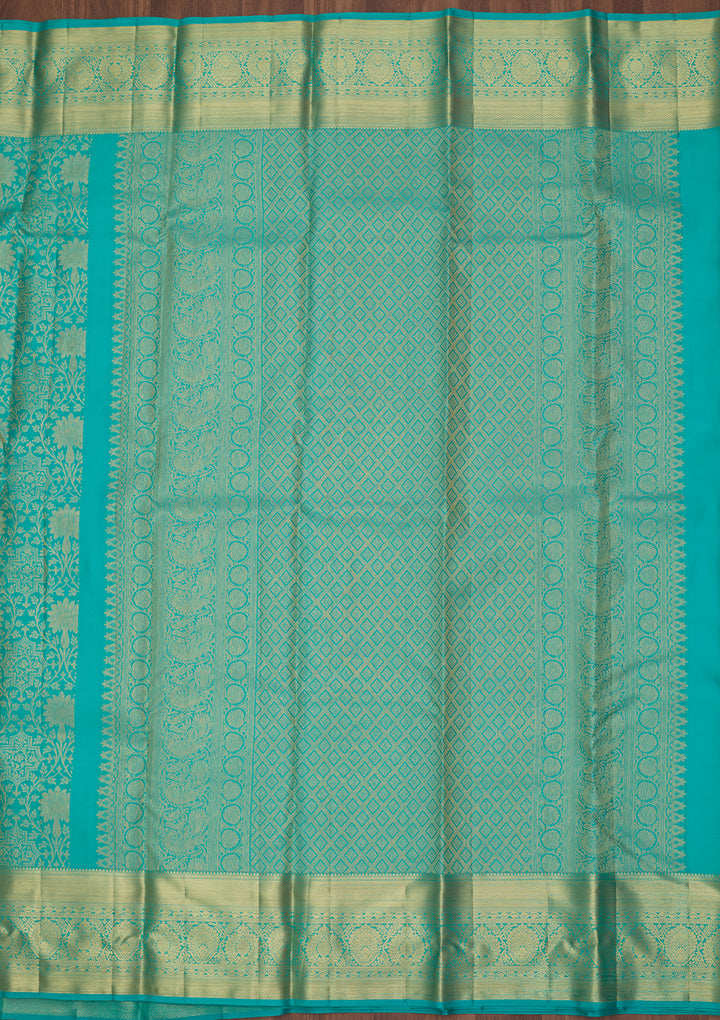 Turquoise Blue Dharmavaram Pure Silk Saree