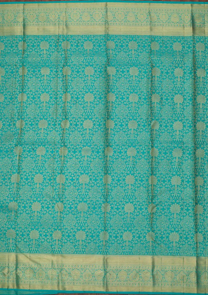 Turquoise Blue Dharmavaram Pure Silk Saree