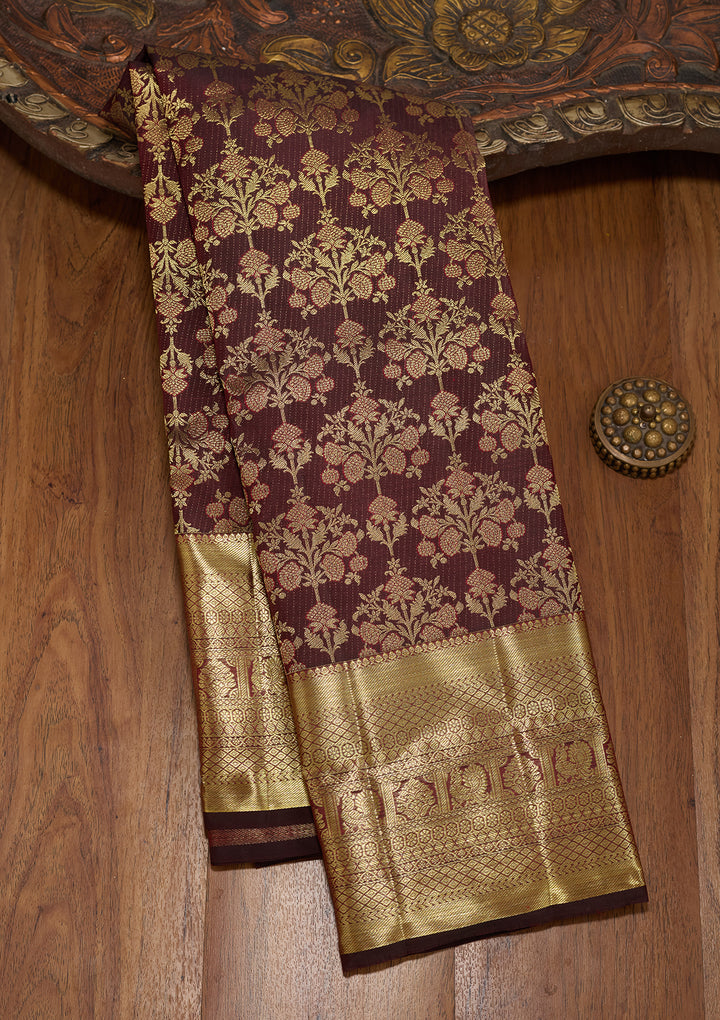 Dark Maroon Zariwork (Gold) Pure Silk Saree