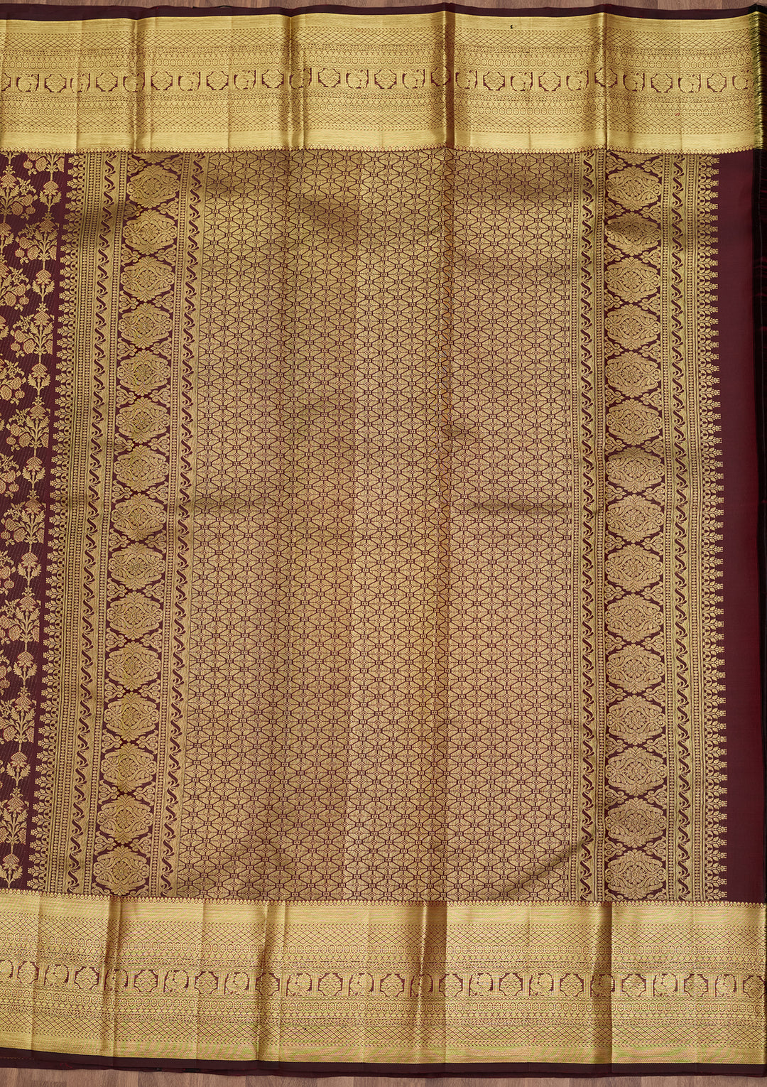 Dark Maroon Zariwork (Gold) Pure Silk Saree