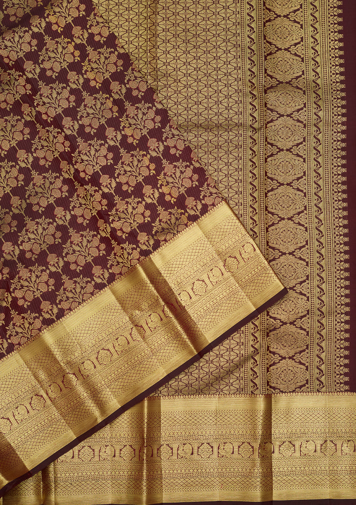 Dark Maroon Zariwork (Gold) Pure Silk Saree