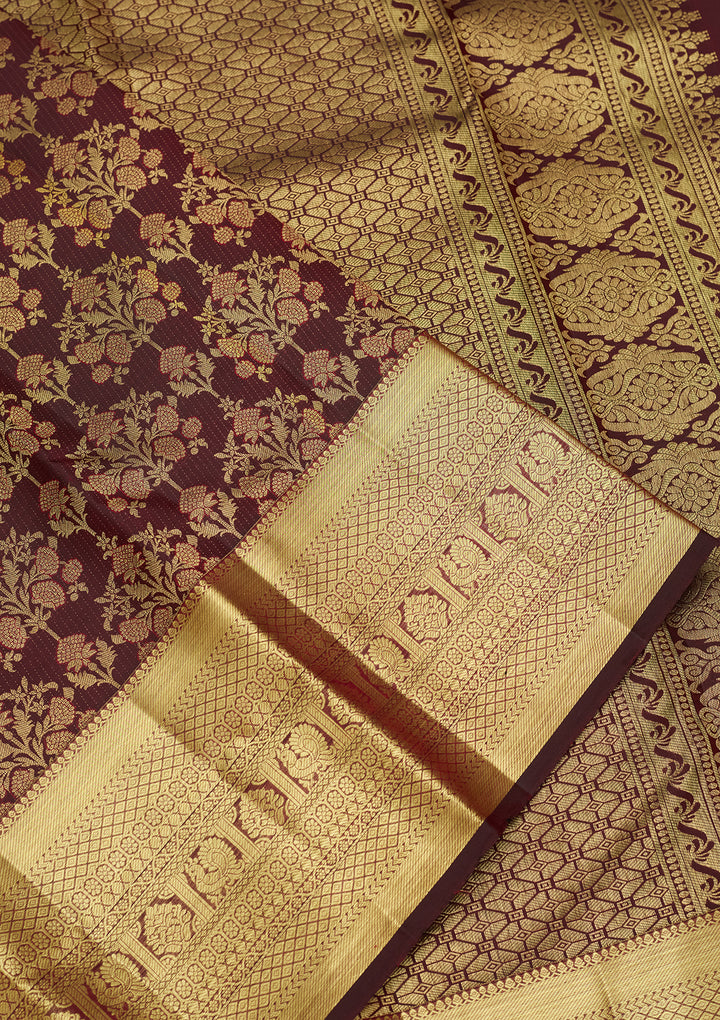 Dark Maroon Zariwork (Gold) Pure Silk Saree