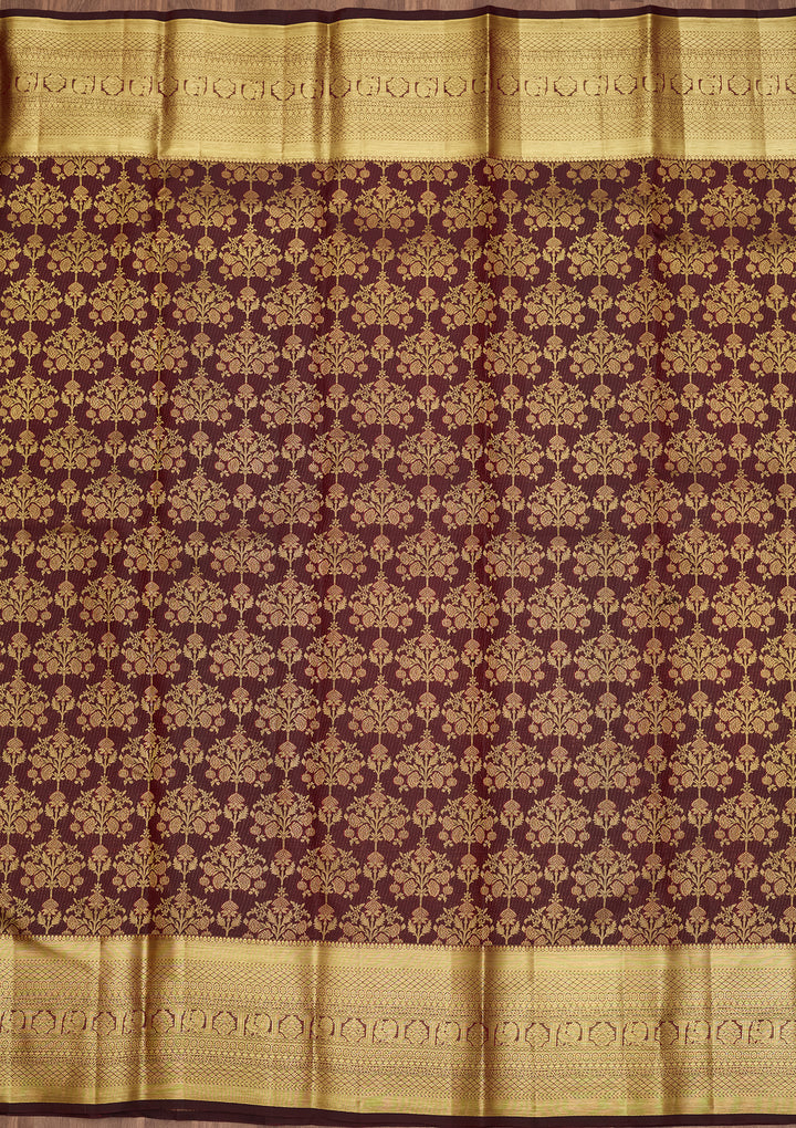 Dark Maroon Zariwork (Gold) Pure Silk Saree