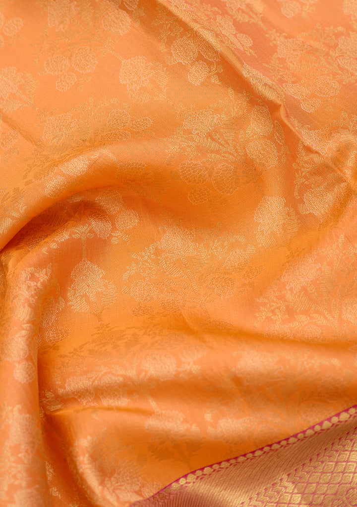 Orange Pure Silk Jaal Saree With Matching Blouse Piece