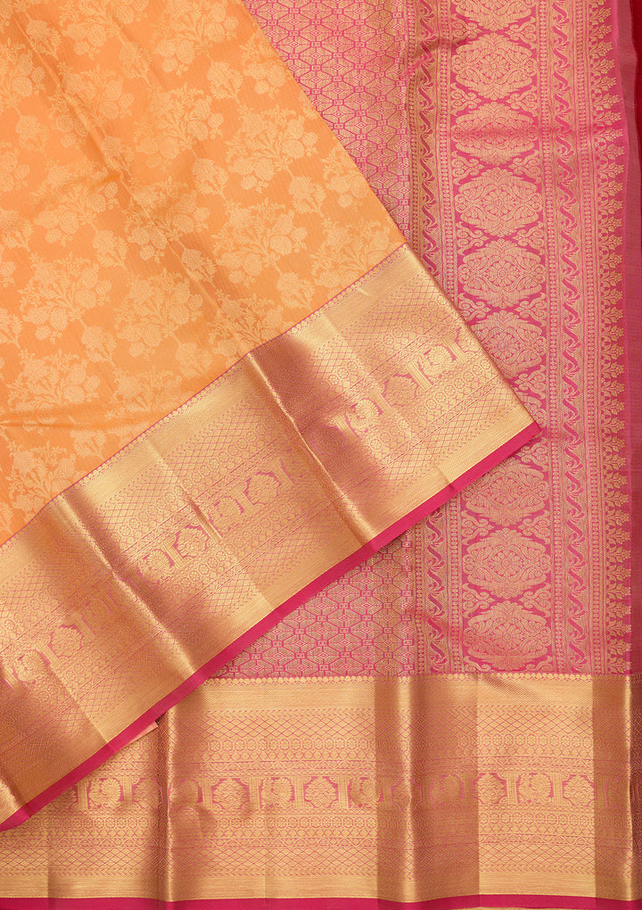 Orange Pure Silk Jaal Saree With Matching Blouse Piece