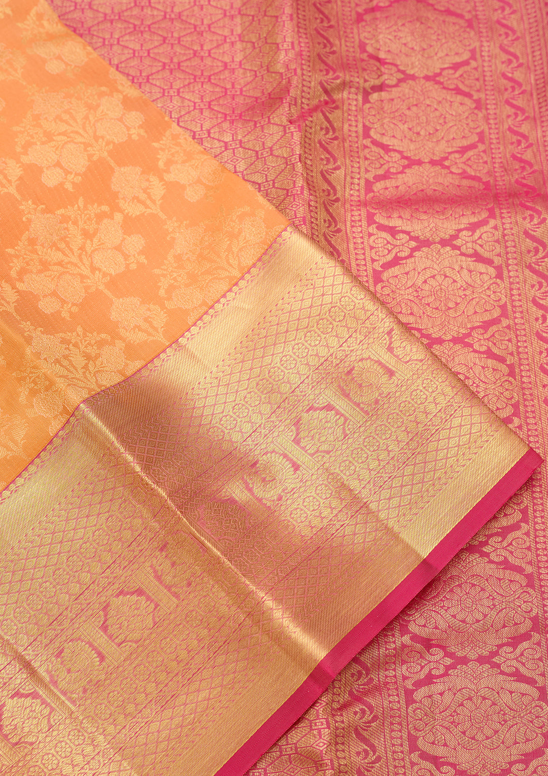 Orange Pure Silk Jaal Saree With Matching Blouse Piece