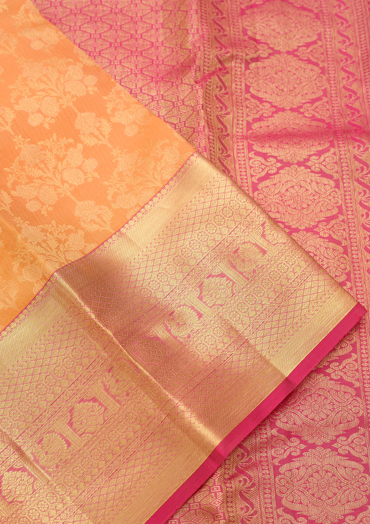 Orange Pure Silk Jaal Saree With Matching Blouse Piece