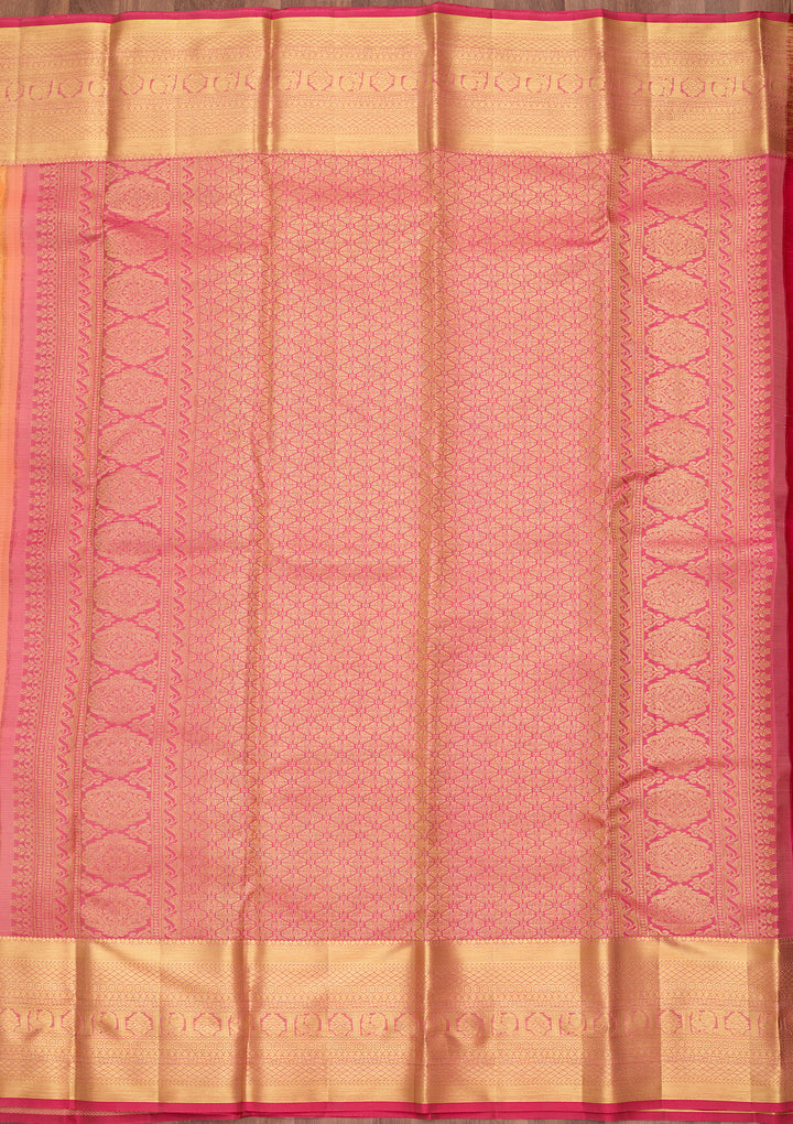 Orange Pure Silk Jaal Saree With Matching Blouse Piece