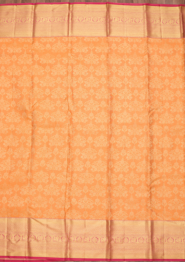 Orange Pure Silk Jaal Saree With Matching Blouse Piece