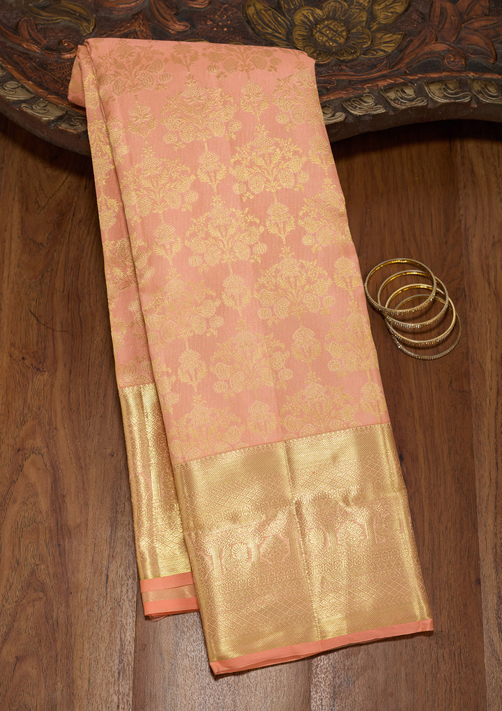 Peach Zariwork (Gold) Pure Silk Saree