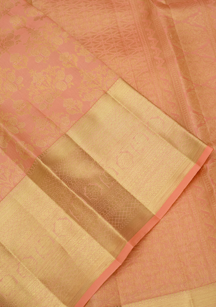 Peach Zariwork (Gold) Pure Silk Saree
