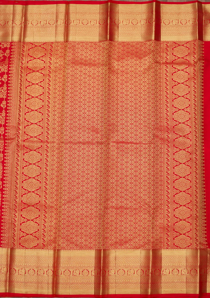 Red Silk Jaal Gold Zariwork Saree With Matching Blouse Piece