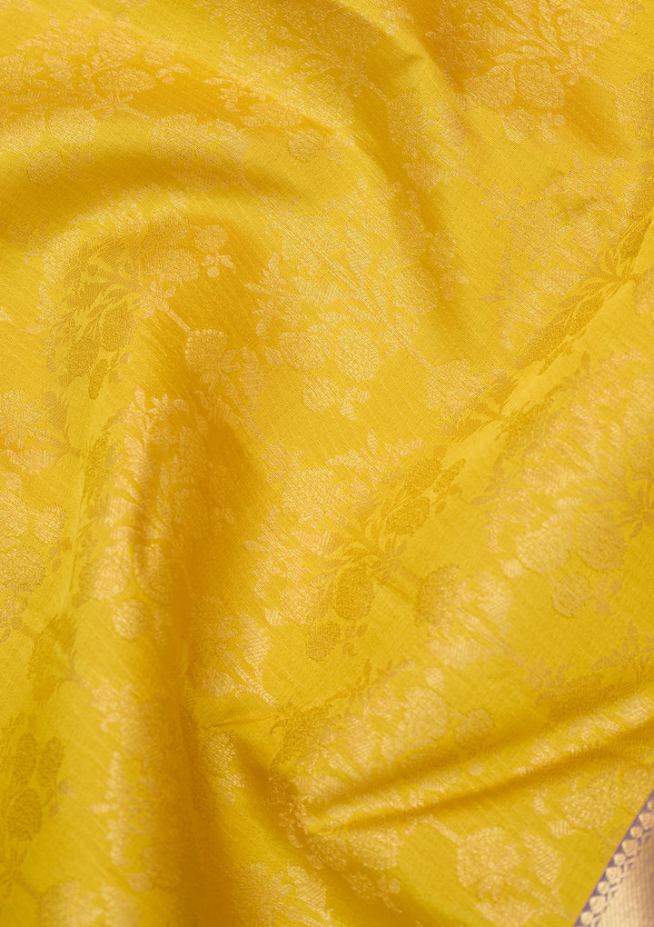 Yellow Dharmavaram Pure Silk Saree