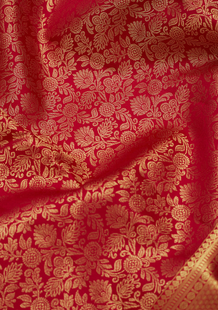 Rani Pink Silk Jaal Gold Zariwork Saree With Matching Blouse Piece