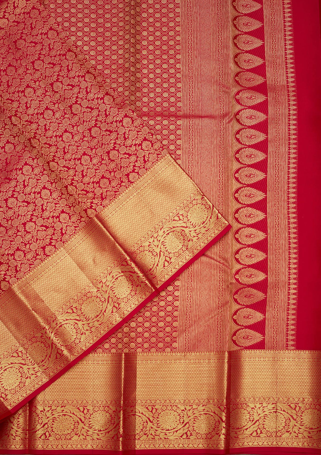 Rani Pink Silk Jaal Gold Zariwork Saree With Matching Blouse Piece